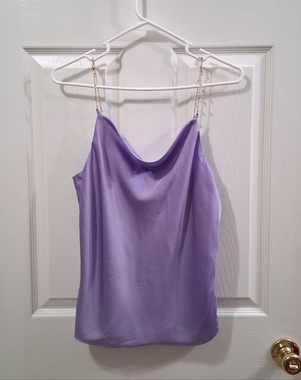 Do + Be Lavender Drape Neck Tank Top Gold Chain Pearl Straps Small